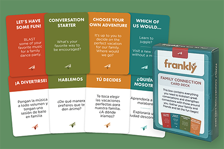 A display of a deck of Frankly Connection Cards