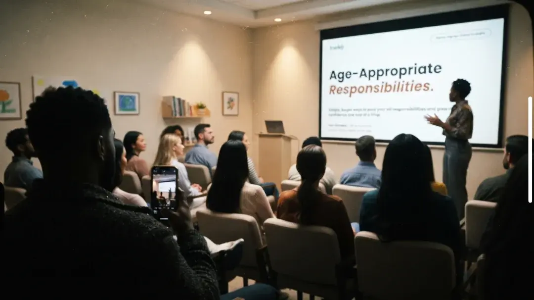 Parents in a discussion session on age-appropriate responsibilities