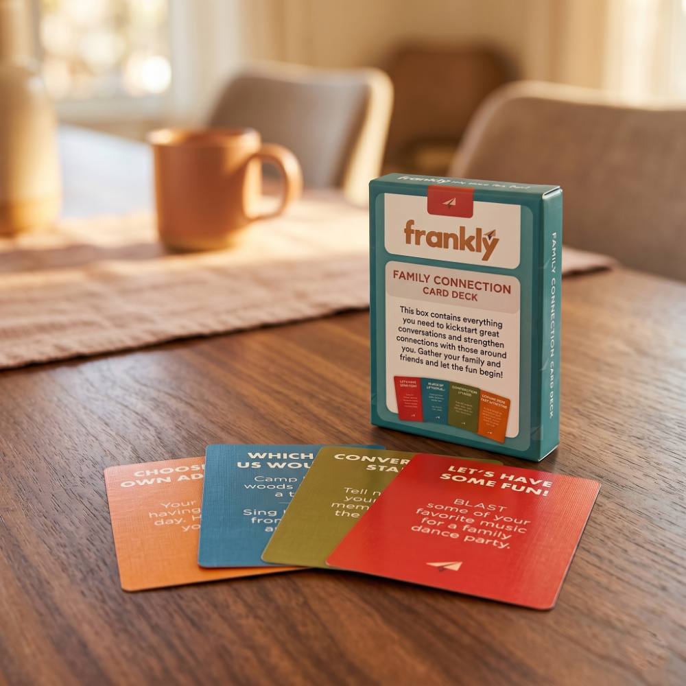 Family Connection Card Deck on a kitchen table
